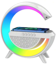 Boxa 3-in-1 incarcator telefon wireless lampa de veghe cu LED RGB radio bluetooth mufa USB alb