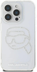 Husa pentru iPhone 16 Pro - Karl Lagerfeld IML Rhinestones KLHCP16LHKHDCELT - Karl Head Transparent 
