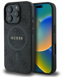 Husa pentru iPhone 16 Pro Max - Guess 4G Ring Classic Logo MagSafe GUHMP16XG4GFRK - Black 