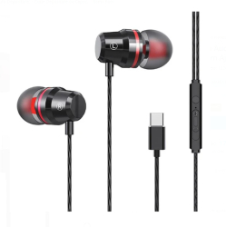Casti Audio Handsfree Negre Rosii Type C cu Volum Ajustabil 