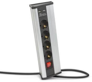 Splitter colt - intrerupator - 4 x 250V 16A - 2 x USB 2.1A - carcasa din aluminiu 