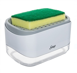 Dispenser 2 in 1 pentru detergent lichid de vase cu suport pentru burete 14x10x8cm plastic Gri-Alb 