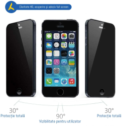 Folie de protectie PRIVACY pentru iPhone SE - AntiSpy Tempered Glass 6D MX 0.3mm 9H Full Screen margini rotunjite adeziv pe intreaga 