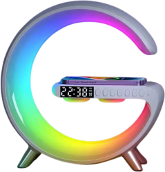 Incarcator Rapid Wireless 15W 4 in 1 cu Ceas Speaker Lampa Smart LED RGB Alarma Ceas cu Lumina de Trezire