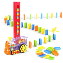 Set Trenulet Electric cu 50 de Piese Domino pentru Stivuire cu Lumini Si Sunete Interactive + 3 Ani 16x7x33 Cm UA 