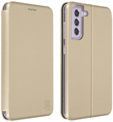 Husa pentru Samsung S21 FE - Flip carte inchidere magnetica buzunar card si video stand Gekko Elegance - Aurie 