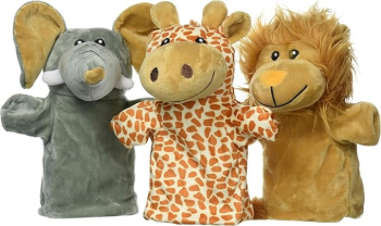 Papusi de teatru pentru copii de mana girafa-leu-elefant 1 an+ set 3 buc Goki