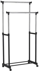 Suport Metalic pentru Haine - Cadru Dublu Inaltime Reglabila Negru 75x25 cm 