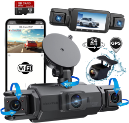 Camera de bord pentru masina cu 4 canale 360° &ndash FHD 1080P VisionHub® WIFI + GPS Monitorizare PARCARE 24h G-Senzor Aplicat 