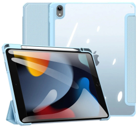 Husa premium Sigloo pentru iPad Air 5/4 10.9 inch model 2020-2022 interior piele sintetica suport Smart Pen spate policarbonat transpar 