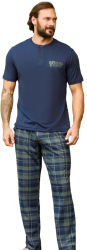 Pijama barbati 240336 tricou cu pantaloni lungi 100 bumbac Aydogan-Albastru Cambridge-S INTL 