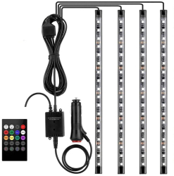 Set 4 benzi LED auto RGB telecomanda 18 LED/banda 
