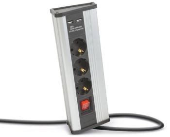 Splitter de colt - intrerupator - 3 x 250V 16A - 2 x USB 2.1A - carcasa din aluminiu 