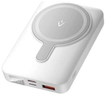 Power bank Vention 10.000 mAh 22.5W magnetic wireless 2 x USB-C 1x USB-A afisaj LED stand integrat 230g alb 