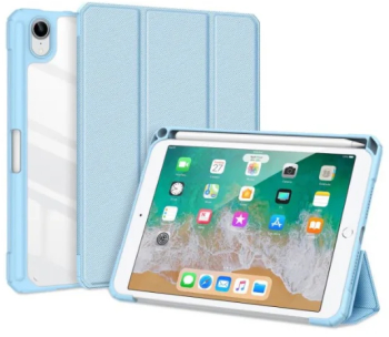 Husa premium Sigloo pentru tableta iPad mini 6th Gen 2021 8.3 inch interior piele sintetica suport Smart Pen spate policarbonat transpare 