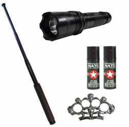 Kit KL157S  autoaparare Klausstech 2in1 Electrosoc+lanterna Baston Telescopic Klausstech 63 Cm +3 Spray Nato Paralizant + Box Metalic 
