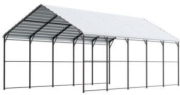 Copertina auto carport 4x8x3.15 m cadru si acoperis otel galvanizat prelata laterala 12 stalpi 