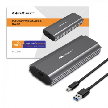 Rack HDD Qoltec M.2 SSD SATA NVME 2T USB-C Type C negru 