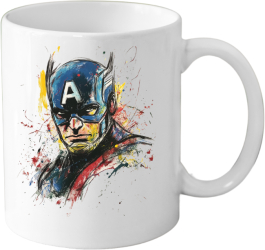 Cana din ceramica haioasa 330 ml alba pentru pasionatii de desene animate Eroi Marvel Captain America 