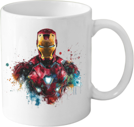 Cana din ceramica haioasa 330 ml alba pentru pasionatii de desene animate Eroi Marvel Iron Man 