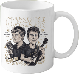 Cana din ceramica haioasa 330 ml alba pentru pasionatii de muzica formatia rock Oasis 