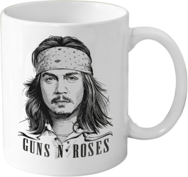 Cana din ceramica haioasa 330 ml alba pentru pasionatii de muzica Guns N Roses