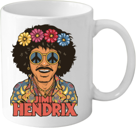 Cana din ceramica haioasa 330 ml alba pentru pasionatii de muzica Jimi Hendrix 