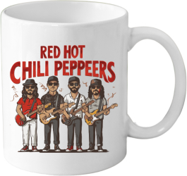 Cana din ceramica haioasa 330 ml alba pentru pasionatii de muzica Red Hot Chili Peppers 