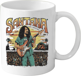 Cana din ceramica haioasa 330 ml alba pentru pasionatii de muzica SANTANA 