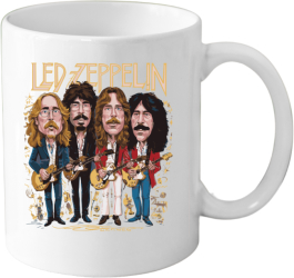 Cana din ceramica haioasa 330 ml alba pentru pasionatii de muzica tema Led Zeppelin 