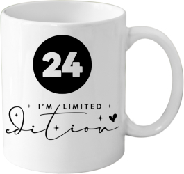 Cana din ceramica haioasa Aniversare 24 ani alba 330 ml Limited Edition 