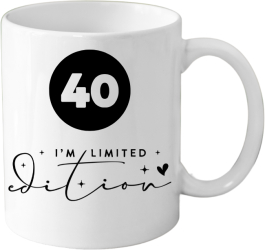 Cana din ceramica haioasa Aniversare 40 ani alba 330 ml Limited Edition 