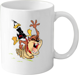Cana din ceramica haioasa desene animate vechi 330 ml alba tematica Daffy Duck si Taz Mania 