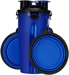 Tflengiof Sticla 2 in 1 apa si mancare pentru caini 350ml apa 250ml mancare - Albastru NOU 