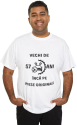 Tricou personalizat barbati negru 57 ani si inca pe piese originale pentru aniversare marimea M