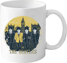 Cana din ceramica haioasa 330 ml alba pentru pasionatii de muzica The Beatles 
