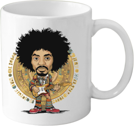 Cana din ceramica haioasa 330 ml alba pentru pasionatii muzica Jimi Hendrix 