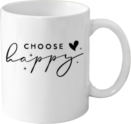 Cana din ceramica haioasa cu mesaj inspirational/motivational alba 330 ml model Choose Happy 