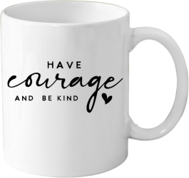 Cana din ceramica haioasa cu mesaj inspirational/motivational alba 330 ml model Fii Curajoasa 