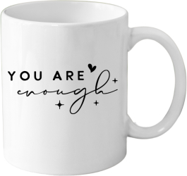 Cana din ceramica haioasa cu mesaj inspirational/motivational alba 330 ml model You Are Enough 