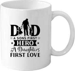 Cana din ceramica haioasa pentru tata cu 2 copii Super Dad Hero 330 ml alba 