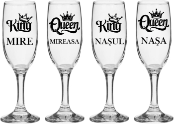 Set pahare Sampanie din sticla personalizate Miri si Nasi pentru nunta model 5 