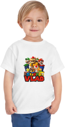Tricou aniversare personalizat cu nume si varsta pentru copii tematica Super Mario 