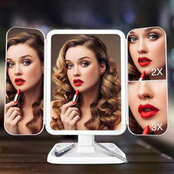 Oglinda pentru machiaj Mindblower cu iluminare LED buton touch ON/OFF zoom 1x/2x/3x 3 tipuri de iluminare 