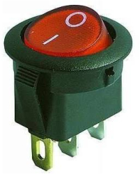 Intrerupator 3 poli 1 buton rosu ON-OFF rotund 20mm 6.5A 250V cu retinere 