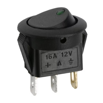 Interupator basculant 1 circuit 3 pini 12V 16A OFF-ON LED verde cu retinere 