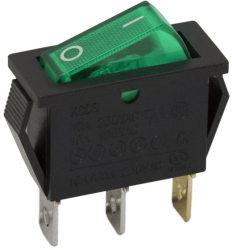 Interupator basculant 3 pini 1 circuit 10A 250V OFF-ON lumina verde cu retinere 