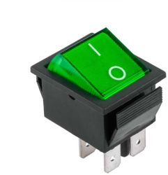 Interupator basculant 4 pini 1 circuit 16A 250V OFF-ON verde 21.7x28.5mm 