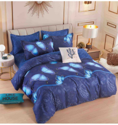 Lenjerie finet premium cu elastic pentru pat dublu model cu fluturi 
