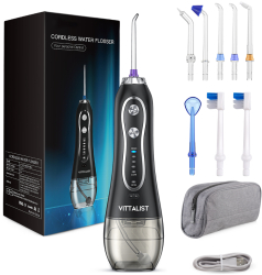 Irigator Oral Profesional pentru Dus Bucal VITTALIST&reg Go Travel 5 Trepte Intensitate 8 Duze USB IPX7 Rezistent la Apa Rezervor 300m 